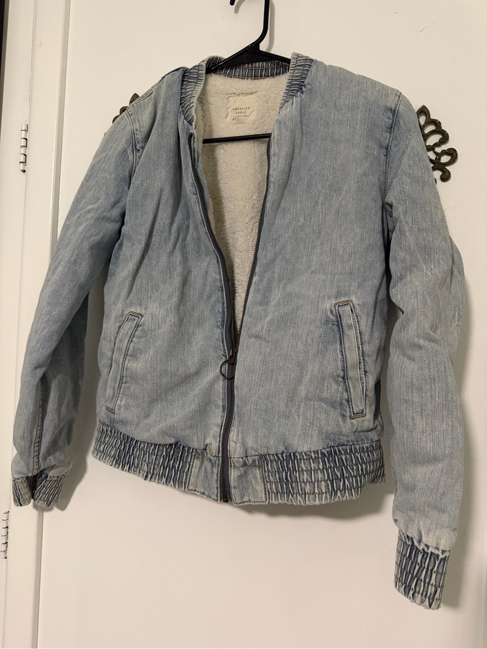 American Eagle Outfitters Light Blue Denim Bomber Jacket - Picture 2 of 9